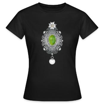zeitlose Trachten Smaragd Brosche mit Perle - Frauen T-Shirt - Schwarz - Vorne - AI Model Female 172 dark (172cm)