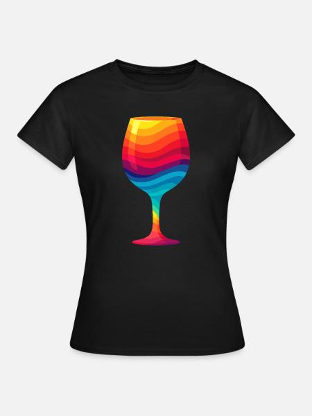 Buntes Weinglas - Frauen T-Shirt - Schwarz