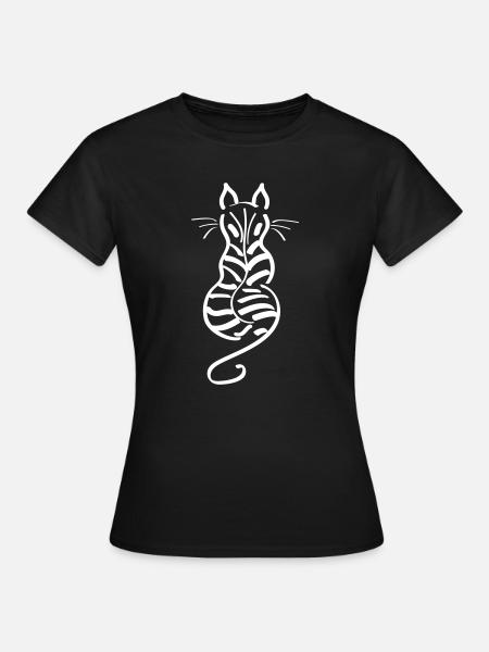 Katze Minimalistisch Linie Rücken Streifen Tiger - Dame-T-shirt - sort
