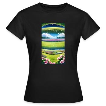 Landschaft mit 4 Bereichen, Generative KI - Frauen T-Shirt - Schwarz - Vorne - AI Model Female 172 dark (172cm)