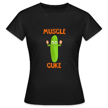 Muskelmann Gurke muscle cuke vegan und lustig - Frauen T-Shirt - Schwarz - Vorne - AI Model Female 172 dark (172cm)