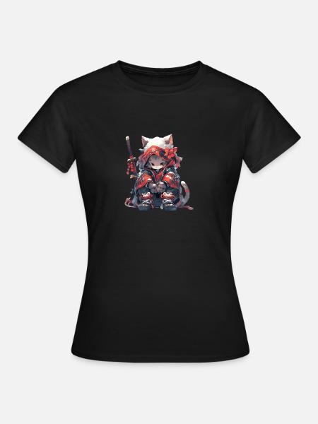 Cute Samurai Cat - Frauen T-Shirt - Schwarz