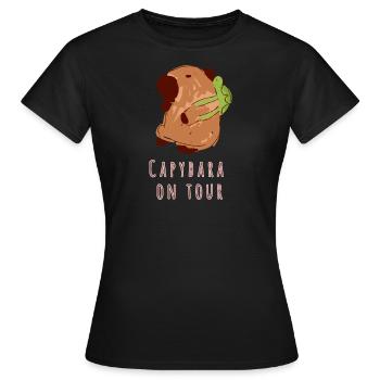 Capybara, sac à dos, tortue, en tournée - T-shirt Femme - noir - Devant - AI Model Female 172 dark (172cm)