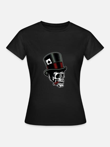 Totenkopf mit Zylinder - Frauen T-Shirt - Schwarz