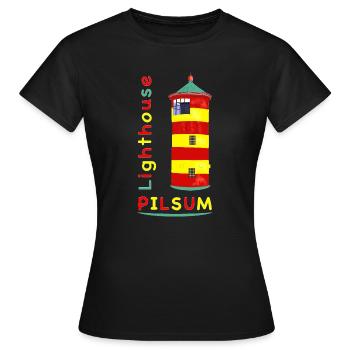 Pilsum lighthouse, landmark, drawing. - Women's T-Shirt - black - Front - AI Model Female 172 dark (172cm)