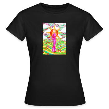 Psychedelischer Sonnenaufgang - Frauen T-Shirt - Schwarz - Vorne - AI Model Female 172 dark (172cm)