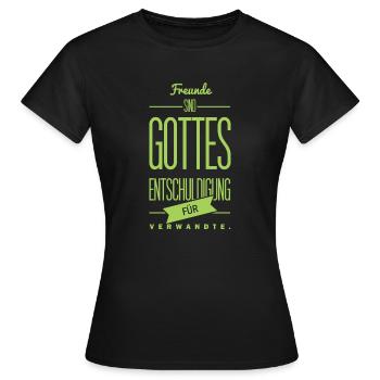 Spruch: Gottes Entschuldigung - Frauen T-Shirt - Schwarz - Vorne - AI Model Female 172 dark (172cm)