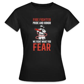 Pride and Honor Dedicated Firefighter Gift - Women's T-Shirt - black - Front - AI Model Female 172 dark (172cm)