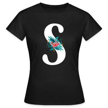 lettre S fleuris - T-shirt Femme - noir - Devant - AI Model Female 172 dark (172cm)