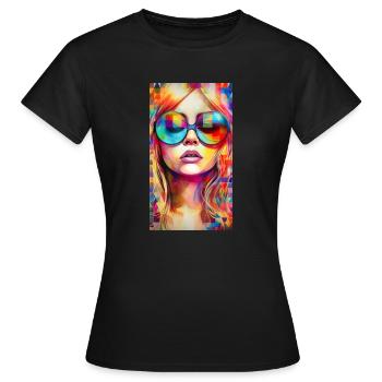 izup2u freaky trippy adorable woman - Women's T-Shirt - black - Front - AI Model Female 172 dark (172cm)