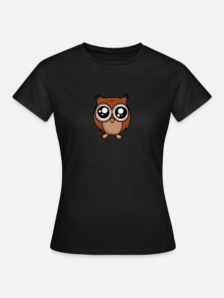 Süße Eule mit GROßEN Augen - Frauen T-Shirt - Schwarz