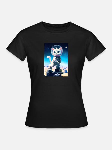 Astronautenkatze - Frauen T-Shirt - Schwarz