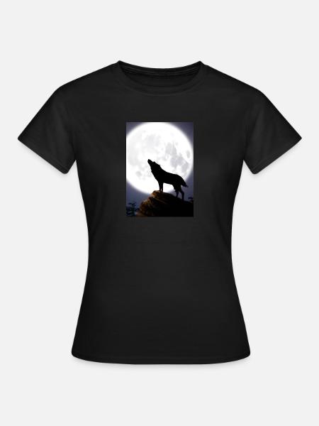 Wolf bei Nacht - Frauen T-Shirt - Schwarz