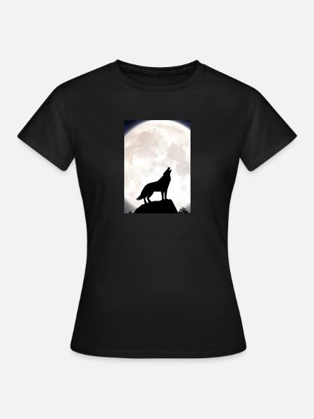 Wolf bei Nacht - Frauen T-Shirt - Schwarz