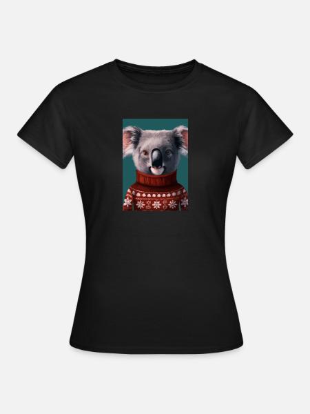 Koala im Weihnachtspullover - Frauen T-Shirt - Schwarz