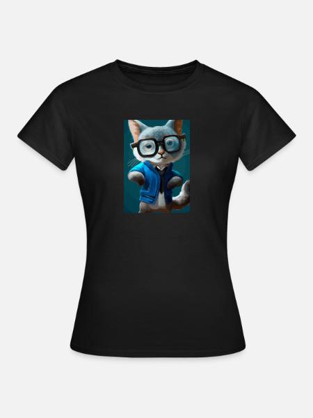 Nerd-Katze - Frauen T-Shirt - Schwarz