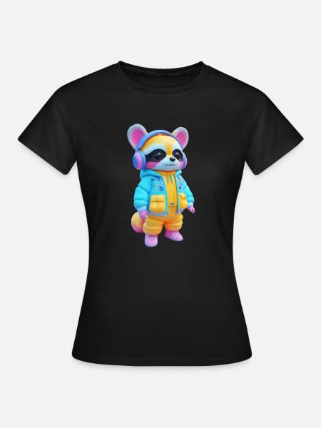 Waschbär mit Kopfhörern - Frauen T-Shirt - Schwarz