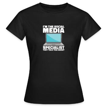 Social Media Kit Platform Advertising SMM Manager - Women's T-Shirt - black - Front - AI Model Female 172 dark (172cm)