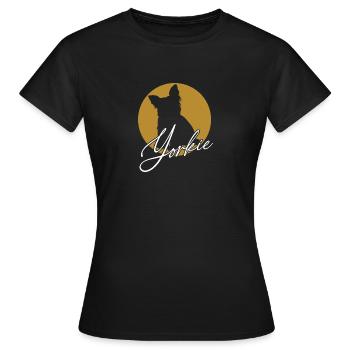 Liebenswerter Yorkie im Farbkreis mit Schriftzug - Frauen T-Shirt - Schwarz - Vorne - AI Model Female 172 dark (172cm)