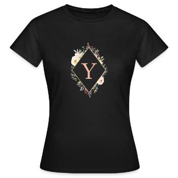 Y Monogramm , Floral, Boho - Frauen T-Shirt - Schwarz - Vorne - AI Model Female 172 dark (172cm)