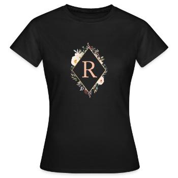 R Monogramm , Floral, Boho - Frauen T-Shirt - Schwarz - Vorne - AI Model Female 172 dark (172cm)