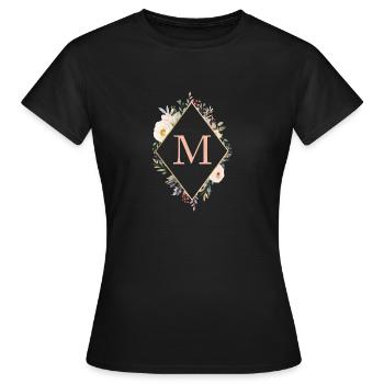 M Monogramm , Floral, Boho - Frauen T-Shirt - Schwarz - Vorne - AI Model Female 172 dark (172cm)