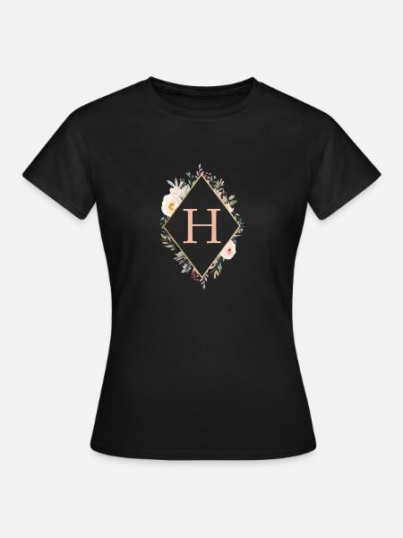 H Monogramm , Floral, Boho - Frauen T-Shirt - Schwarz