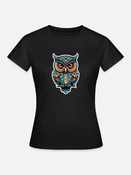 Eule Neo Traditional - Frauen T-Shirt - Schwarz