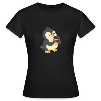 Pinguin mit Kaffee - Frauen T-Shirt - Schwarz - Vorne - AI Model Female 172 dark (172cm)