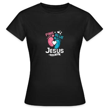 Jésus rose ou bleu t’aime Révélation du sexe - T-shirt Femme - noir - Devant - AI Model Female 172 dark (172cm)