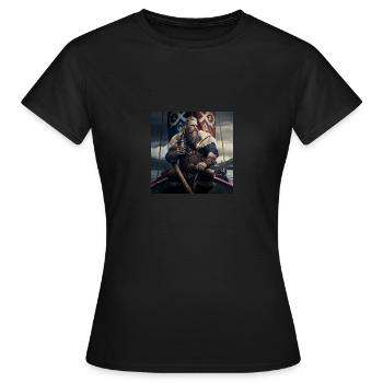 Vikings avec une cruche d’hydromel sur son navire - T-shirt Femme - noir - Devant - AI Model Female 172 dark (172cm)