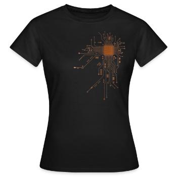 CPU Geek Power T-Shirt Kupfer Design Computer Nerd - Frauen T-Shirt - Schwarz - Vorne - AI Model Female 172 dark (172cm)