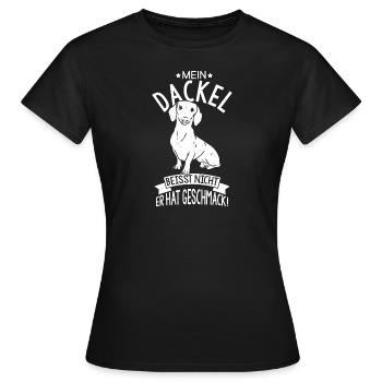 Mein Dackel beisst nicht, er hat Geschmack Dackel - Frauen T-Shirt - Schwarz - Vorne - AI Model Female 172 dark (172cm)
