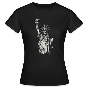 Illustration de la Torche du Crâne de la Statue de la Liberté - T-shirt Femme - noir - Devant - AI Model Female 172 dark (172cm)