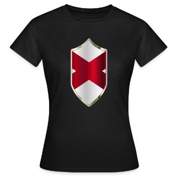 Alabama State Flagge auf einem Kreuzritter-Stil-Schild - Frauen T-Shirt - Schwarz - Vorne - AI Model Female 172 dark (172cm)