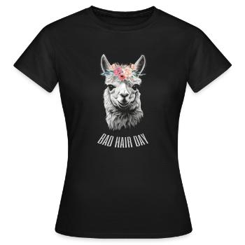 Friseur Friseurin Alpaka Damen Lama Bad hair day - Frauen T-Shirt - Schwarz - Vorne - AI Model Female 172 dark (172cm)