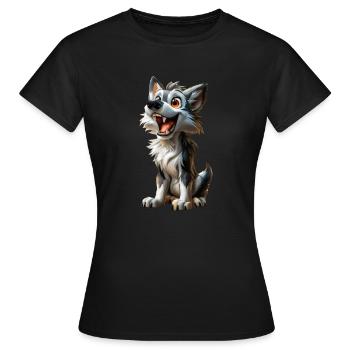 Grey Wolf #lovely toons - Women's T-Shirt - black - Front - AI Model Female 172 dark (172cm)