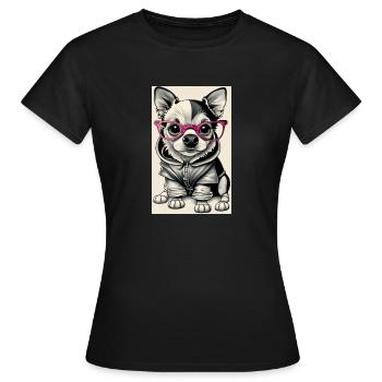 black and white dog pink glasses - Women's T-Shirt - black - Front - AI Model Female 172 dark (172cm)