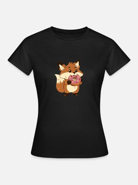 Fuchs mit Donut - Frauen T-Shirt - Schwarz