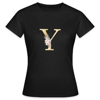 Monogramme Y Floral personnalisable - T-shirt Femme - noir - Devant - AI Model Female 172 dark (172cm)