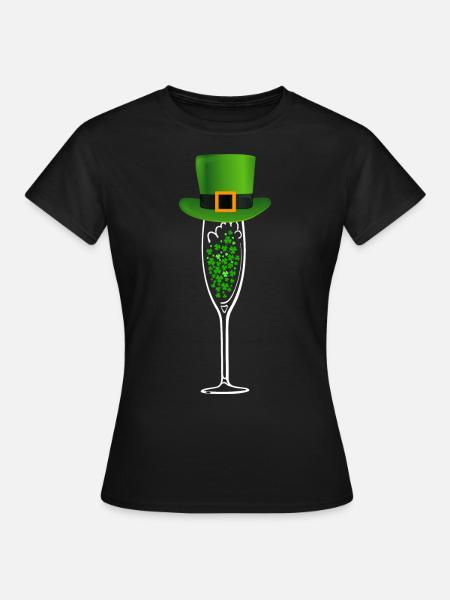 Kleeblatt Sektglas - Frauen T-Shirt - Schwarz