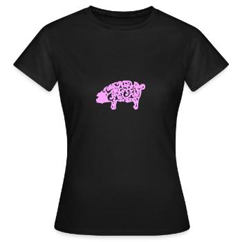 Le motif du porc s’épanouit - T-shirt Femme - noir - Devant - AI Model Female 172 dark (172cm)