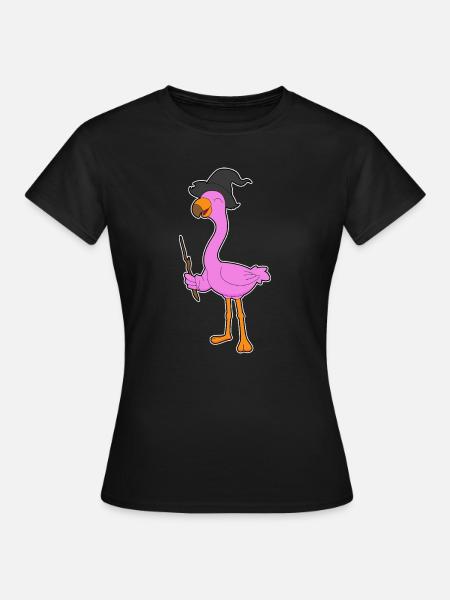Flamingo Hexe Hexenhut - Frauen T-Shirt - Schwarz