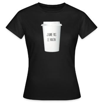J’aime pas le matin / ado / café - T-shirt Femme - noir - Devant - AI Model Female 172 dark (172cm)