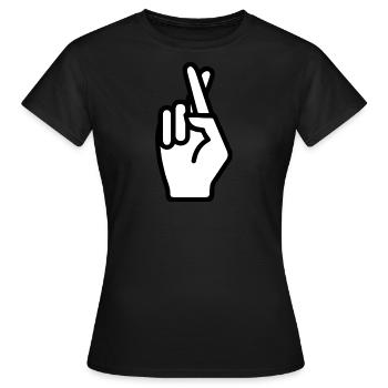 Signe main, doigts croisés, geste - T-shirt Femme - noir - Devant - AI Model Female 172 dark (172cm)