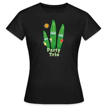 Famille de concombres,Concombre,Concombre,Mouche,Trio - T-shirt Femme - noir - Devant - AI Model Female 172 dark (172cm)