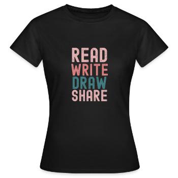 Title: Creative Inspiration in Four Words - Women's T-Shirt - black - Front - AI Model Female 172 dark (172cm)