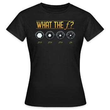 What the f? Photographer aperture - Women's T-Shirt - black - Front - AI Model Female 172 dark (172cm)