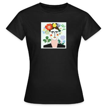 Blumenfrau Portät - Frauen T-Shirt - Schwarz - Vorne - AI Model Female 172 dark (172cm)