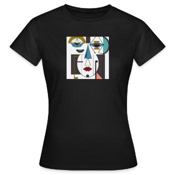 visage abstrait envieux, coloré - T-shirt Femme - noir - Devant - AI Model Female 172 dark (172cm)
